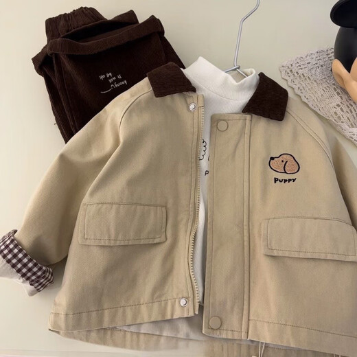 Remdine coat spring and autumn boys' fashionable contrasting color windbreaker coat baby simple handsome jacket top khaki coat 90