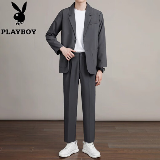 Playboy Business Traje casual con traje casual de estilo coreano para hombres Spring y Autumn Blazer Summer Summer Black Nine Point Pants traje S Tamaño 95-115Jin [Jin equivale a 0.5 kg]