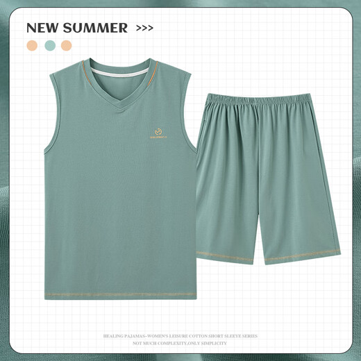 Langsha Pyjamas Herren Sommermodal Weste ärmellose Shorts Herrenhaus Kleidung Sommer dünne Eisseide DGG-AM-1227 L