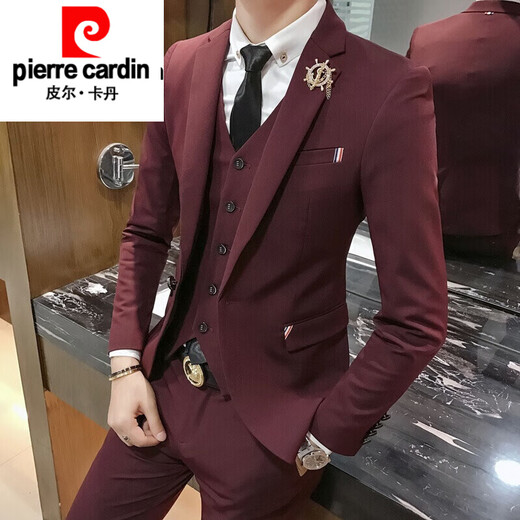 Pierre Cardin Men's Suit Suit Men's Slim Handsome Casual Small Suit Three-piece Trendy Korean Style Black Two-piece Suit (Suit + Pants) M