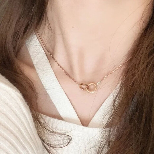 GIOIO Swarovski zirconium high version double ring necklace plated with 18k rose gold interlocking light luxury double ring same style high version A035