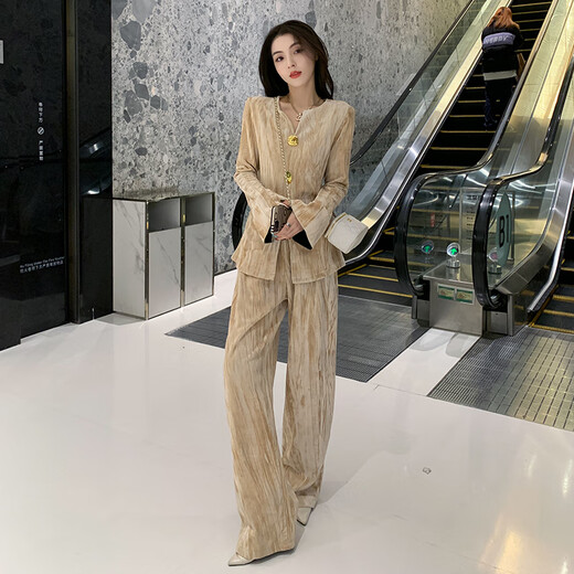 Pier Cardin Pequeño traje informal de fragancia para mujeres en la primavera y otoño de la moda europea pantalones de pierna ancha de dos piezas