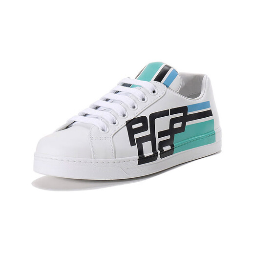 PRADA men's leather sneakers gift for men 4E3409 3KQL F0009 white multi-color 43 / brand original code 9