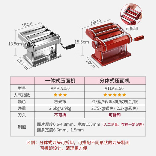 Marcato imported from Italy 2025 new household noodle machine manual hand-cranked small household noodle machine small cost-effective recommendation 150 split silver