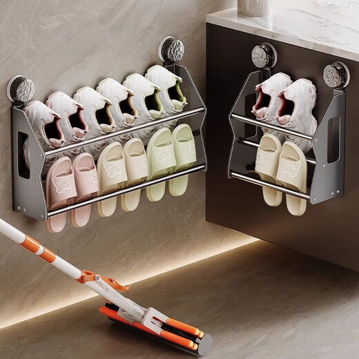 Suction cup door rear shoe rack wall-mounted dormitory simple door punch-free bathroom wall storage shoe storage artifact nail-free suction cup installation 65cm gun dust