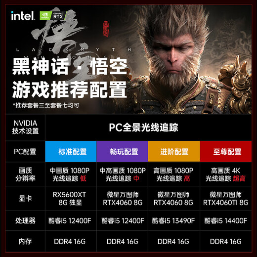 Gegenwelt [Black Myth Wukong Desktop] Core i5 Computer Host 12400f Hochverzögerte E-Sports Lol Hühnereigentliche unabhängige Display 13790f Live-Sendungsdesign-Büro und Home RTX4060-Set [Paket vier Single-Host] 30-Tage-Test