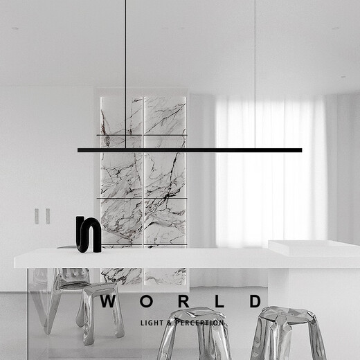Nordic Minimalist Long Strip Einline-Restaurant Kronleuchter moderne einfache schwarze weiße Smart Bar Counter Insel Esstischlampe YA Schwarz [Quadratplattenstil/880 mm]