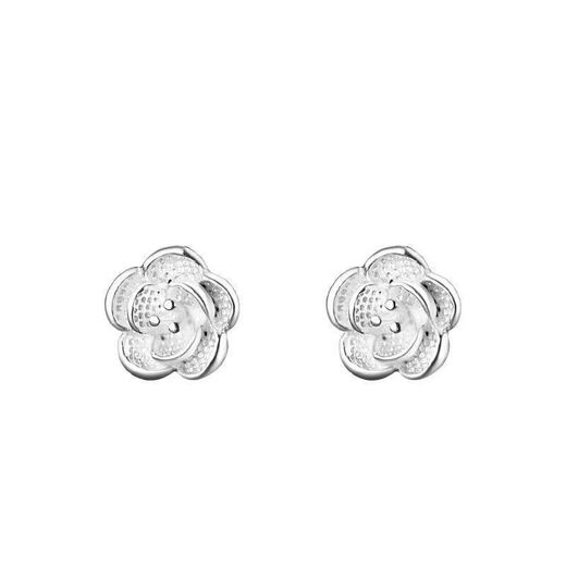 Qianshengyuan 999 camellia earrings 999 niche light luxury earrings 2025 temperament new style 999 pure silver camellia earrings two packs