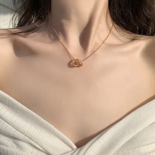 DL 1998 Fat Donglai same style 18k rose gold interlocking pendant K double ring necklace women's Fu brand rose gold AU750 free double ring necklace/18K gold color/gift box