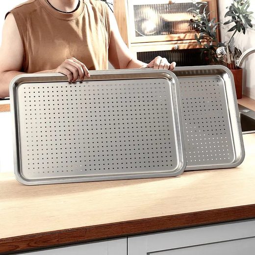 Pick up cat stainless steel leaking tray rectangular tea tray household dumpling draining tray leaking tray filter leaking draining tray punching tray 60*40*2 + draining tray 7cm