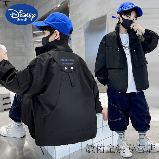 迪士尼男童春秋季外套2025痞帅网红男孩洋气时尚夹克中大童运动风衣 军绿色-痞帅风衣春秋款 160 适合身高150厘米左右