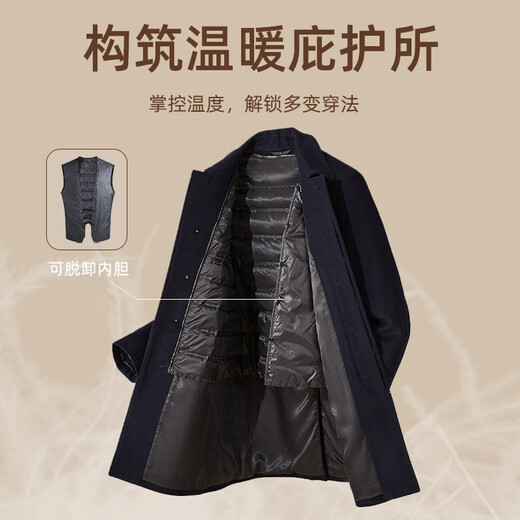 雅戈尔（YOUNGOR）男装大衣男单排扣外套修身版商务大衣羊毛混纺羽绒内胆 VYSY015110FFY藏青 L 175/96A