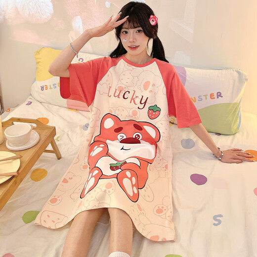 Pure Cotton Women's Nighthawn Sommer kurzärmelig losen süßen Cartoon 2025 Neues Sommer-Pyjama und Damen Heimkleidung TN719# M Empfohlenes Gewicht 80-100 Jin [Jin gleich 0,5 kg]