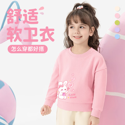 JeansWest Girls Sweatshirt Spring and Autumn Children's Round Neck Autumn Clothes Little Baby Cute Versatile Knitted Girls Top Pink J Bubble Rabbit Bottom Left 110