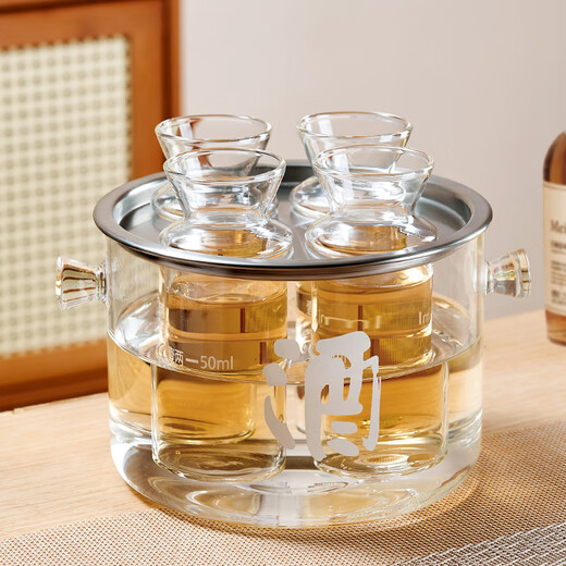 Huangsi wine warmer Chinese style heat-resistant glass yellow rice wine and white wine wine dispenser scalding wine pot and wine boiler can heat the wine warmer wine warmer one cylinder four pots