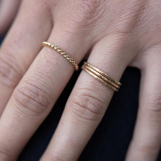 Kechu imported from France thick copper plated 18K gold simple basic plain twist thin ring stacked with two threads wrapped around the ring Size recommendations**