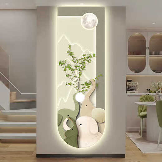 Dekorative Gemälde des vierköpfigen Elefantenporch-Dekorationsmalerei des Korridors im cremefarbenen Corridor Hanging Painting LED LED LEGELMADE T12529 (UV-Feinskulptur ohne Rahmen) 40*120 (empfohlene Wände unter 0,7 Meter) Kristallporzellanbildschirm/Plug-in/Klangsteuerung
