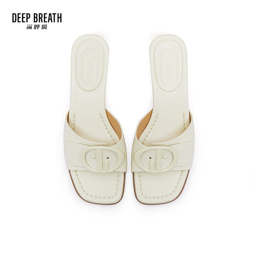 
DEEP BREATH Deep Breath Women's Shoes French Open-toe GD Buckle Elegant Temperament Sandal Slippers AX14108 White 38