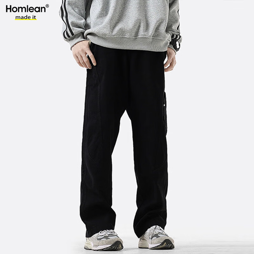 Homlean美式纯棉休闲裤男春夏小众潮牌复古宽松工装长裤子HS60卡其色2XL