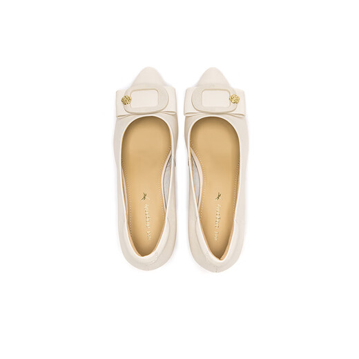 Red Dragonfly Leap Moon Shoes High Heels 25 Spring Thick Heels Women's Shoes Pointed toe Workplace Small Leather Shoes Single Shoes WLB15124 Beige White 36
