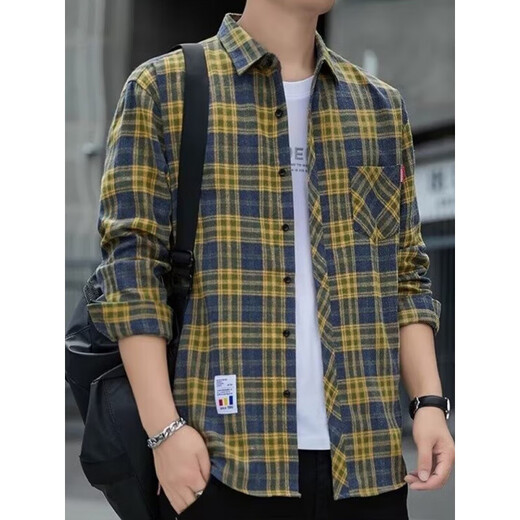 
Shemengduo plaid casual shirt men's spring and autumn long-sleeved shirt Korean top retro loose summer thin jacket 12111 meters blue + 12111 yellow and blue One size m 90-110Jin [Jin equals 0.5 kg]