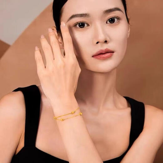 Junbuxiang gold color heart-pounding bracelet for women 2025 imitation 999 pure gold 18k pure gold double layer pounding heart bracelet 20cm