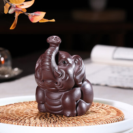 MathDeray Yixing original mineral purple sand cute tea pet elephant auspicious elephant Ruyi ornaments high-quality products can be raised high-quality products can be raised