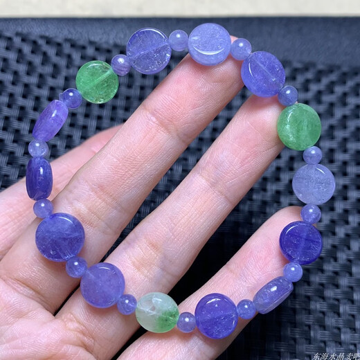 Shiyi Natural Tanzania Tanzanite Plate Beads Single Circle Bracelet Heart of the Ocean Jewelry Purple Sapphire Crystal Bracelet Gift for Women (W7) Approximately 4.5-4.9mm