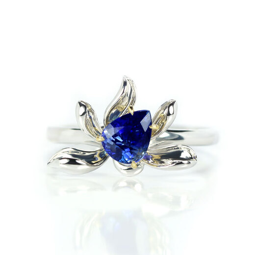COASZE sapphire droplet G18K ring 1 carat diamond lotus female Maldives blue tail ring 18K gold blue 1.3 carat sapphire (No. 14)