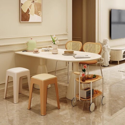 Yianda stool modern simple home living room stackable plastic dining stool cream style thickened soft bag dressing table makeup stool milky white single handle
