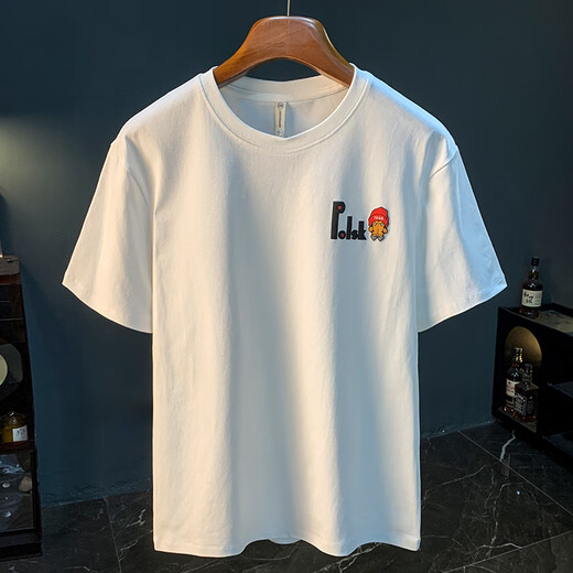
Qianji (QIANJI) trendy brand short-sleeved T-shirt for men printed half-sleeved loose T-shirt Xinjiang cotton comfortable and versatile trendy five-point sleeve clothes for men white [JSW9923] L suitable for 109-123Jin [Jin equals 0.5 kg] wear