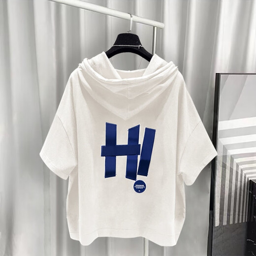 Yushida Hong Kong-Stil mit Kapuze mit Kurzärärmelanzug Herren Sommer Trendy Printed T-Shirt Handsome Ganze passende weiße T5019+Grey K9215 S Geeignet (85-105jin [Jin gleich 0,5 kg]))
