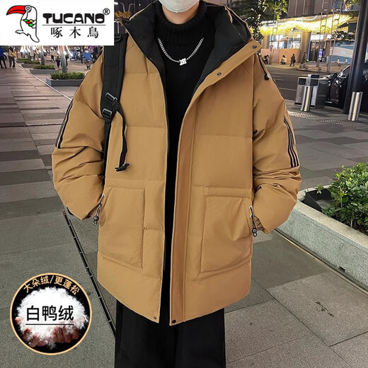 啄木鸟羽绒服男2024冬季新款潮流百搭连帽外套男装青少年加厚保暖上衣男 9901黑色 XL 建议130-150斤