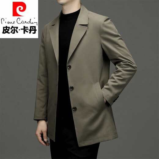 Pierre Cardin 2025 Spring and Autumn New Windbreaker Men's Mid-Length Business Casual Suit Collar Thin Jacket Spring and Autumn Men's Coat Black L Recommended 110-130 Jin Jin equals 0.5 kg