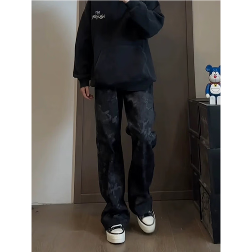 7 excellent products camouflage snake print bootcut jeans for men in autumn and winter American handsome design straight workwear plus velvet pants BLMFS-8304 black gray XL