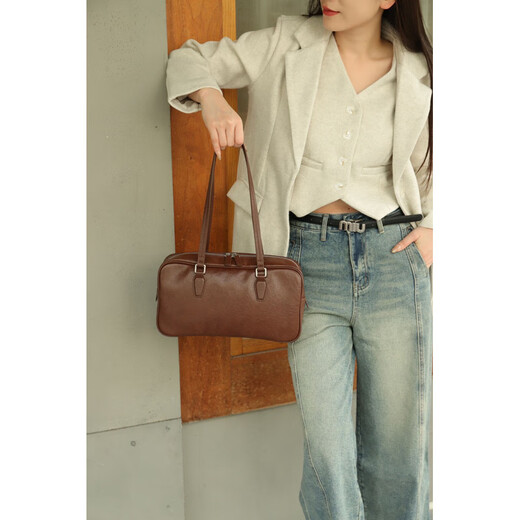 Mospoke Light Luxury Brand Genuine Leather Bag Bags Women's Bolse Retro Axx Bag Bag Bolle Bag Bag Nicho de vaca Crossbody Bag 878 Angora Ancho rojo 33*Altura 18*Gros de espesor 10 cm