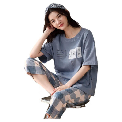 都市丽人睡衣女夏季纯棉短袖七分裤可外穿全棉家居服全棉套装 YZT9854 M 75-95斤