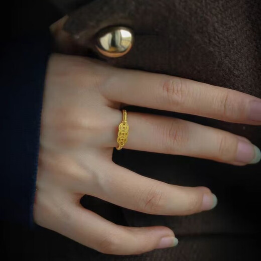 CAMPUSKINGLY Old Phoenix National Style Coin Gold Ring Women's Money String Pure Gold 999 Copper Coin Ring Ring Live Mouth Index Finger 0.01g Same Style Money Ring x Live Mouth