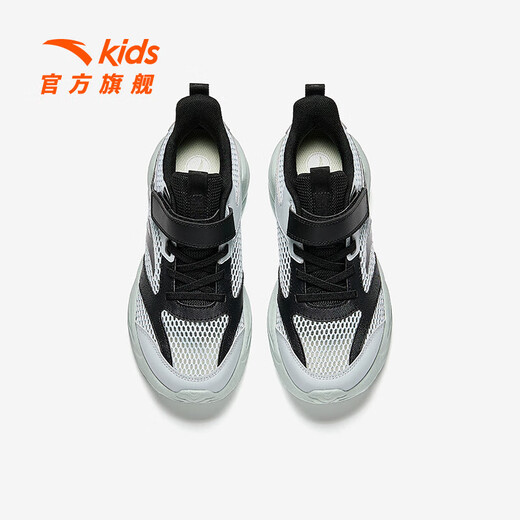 安踏儿童运动鞋男大童鞋2025春夏新品网面透气魔术贴校园学生临风跑鞋 【男透网】云灰色/黑5566-3 33