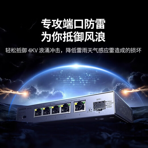 绿联（UGREEN）万兆交换机2.5g千兆5口8口以太网10G光口光纤链路聚合网络分线器 5口2.5G电口+10G光口交换机CM753