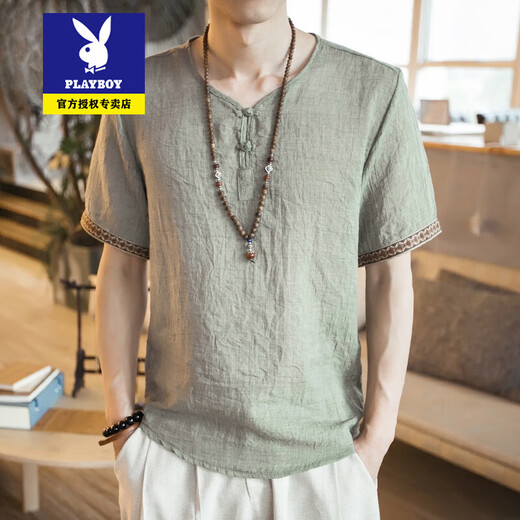 
Playboy Tang suit men short-sleeved men summer thin youth Chinese style retro buckle half-sleeved T-shirt Chinese style ancient style men's clothing 686 burgundy M Reference 85-100Jin [Jin equals 0.5 kg]