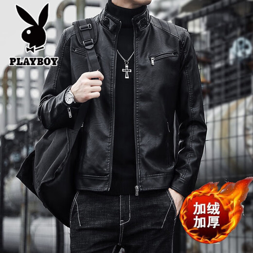 Playboy Leather Jacket for Men Spring 2025 New Haining Anti-Genuine Leather Korean Slim Motorcycle Jacket Leather Jacket for Men Youth Jacket Trendy Brown Velvet 3XL 160-175Jin Jin is equal to 0.5 kg