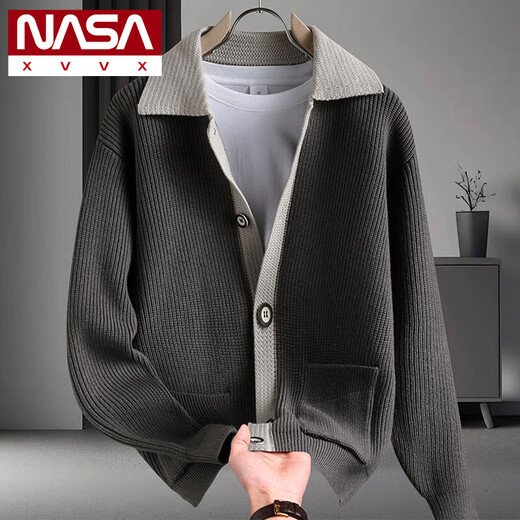 NASA XVVX假两件针织衫男春秋季宽松开衫毛线衣男士潮牌高级感休闲翻领外套 6701杏色 M 约90~115斤可穿