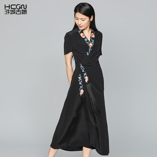 Hucheng Gu Niang Sommer High-End Light Luxury Chinesischer Stil Damen Essigsäure Taille-Hub-Langrock Futai Kleid BMT11303 Orange S