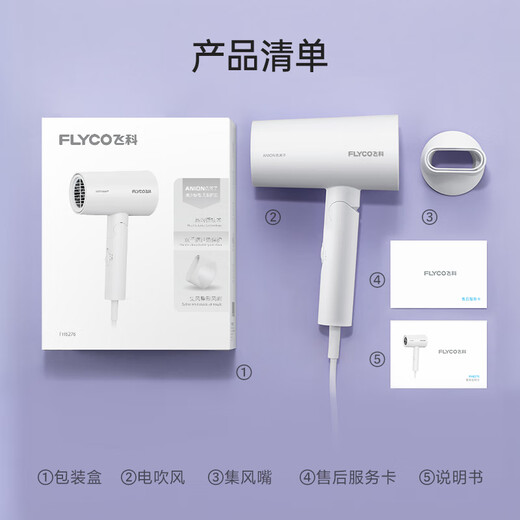 FLYCO negative ion hair dryer home portable travel fast drying hot and cold air high power hair dryer FH6276