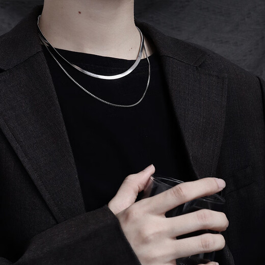 Guanpuge Fat Donglai same style pt950 platinum snake bone chain new platinum snake bone necklace men and women hip hop clavicle chain light luxury women's short chain length 40+9cm