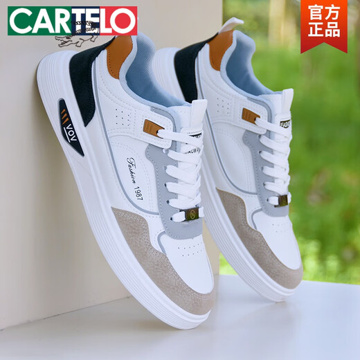 卡帝乐鳄鱼（CARTELO）鞋子男春秋新款小白鞋男透气运动休闲鞋韩版潮流百搭软底休闲板鞋 BK9910白灰 39