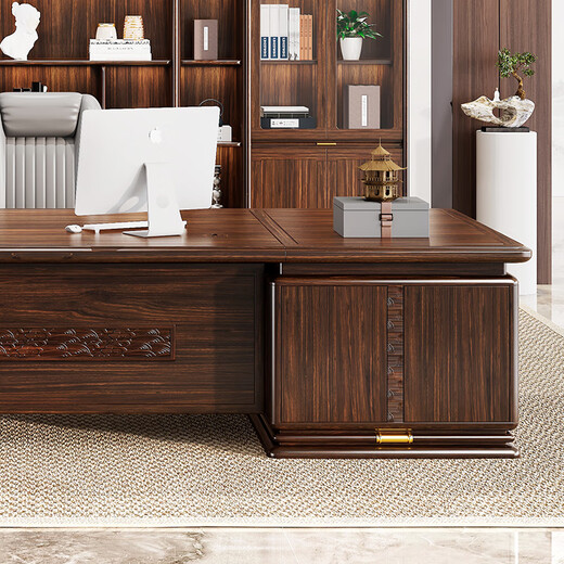 Xinshiya New Chinese Style Desk Black Gold Wood Boss Desk Now All Solid Wood Executive Desk Boss Desk President Office Furniture Executive Desk 2.4m