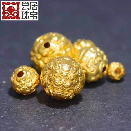 Changju 18k gold accessories diy Pixiu beads round beads auspicious animal main beads separated beads loose beads beaded rope ancient gold mini diameter 4.8mm weight 0.19g