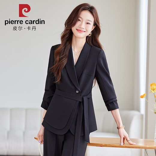 皮尔卡丹杏色感西装套装女春秋2025新款小个子气质职业装女士西服外套 6625杏背心 M